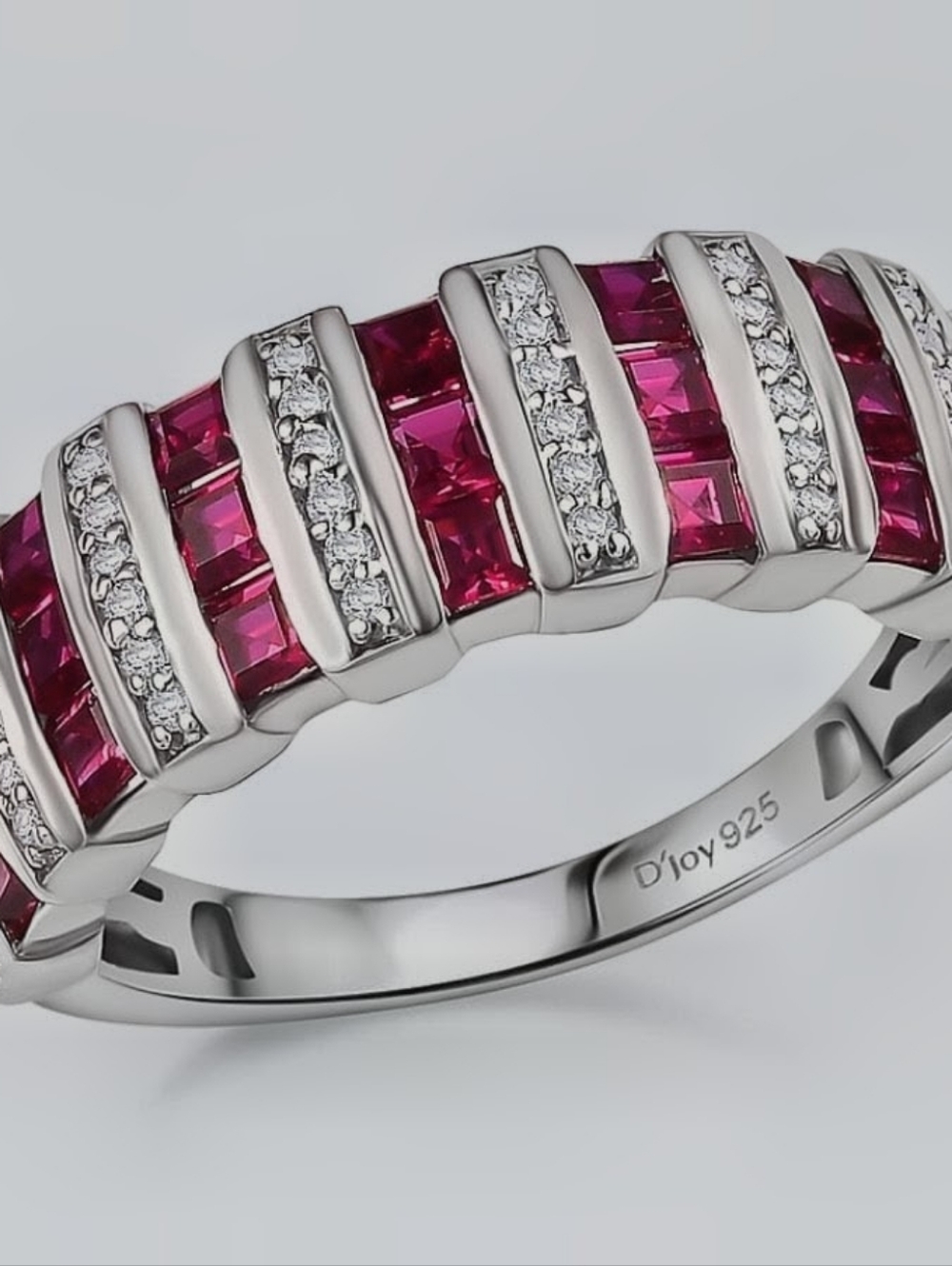 NEW D'JOY Lab Created Ruby & White Sapphire Celestial Symphony Ring Size 7